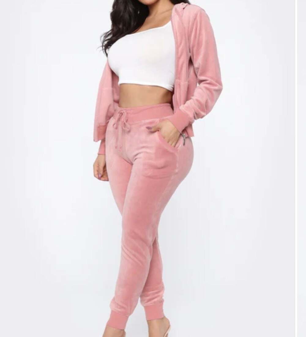 Fashion Nova Pink Velour Zip-Up Hoodie and Jogger Set